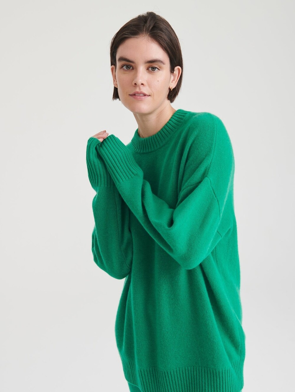 NWT NAADAM Luxe Cashmere Oversized Crewneck Sweater Green XS/Small Fit!